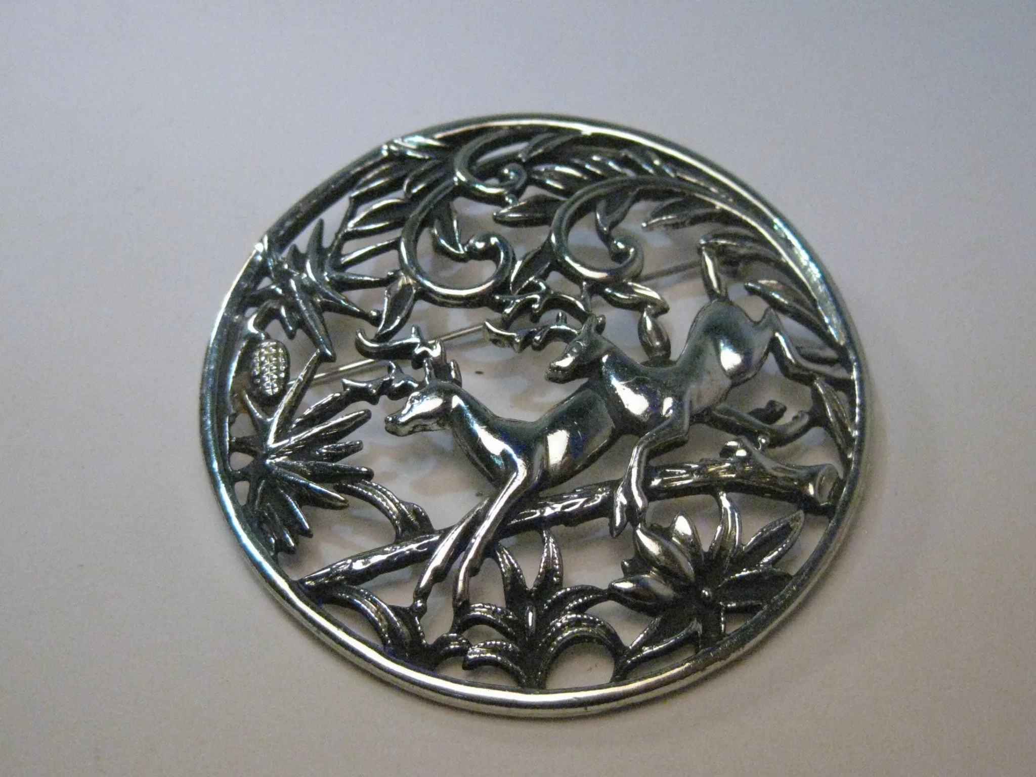Vintage Sarah Coventry Deer in the Woods Brooch/Pendant Combination, Silver Tone