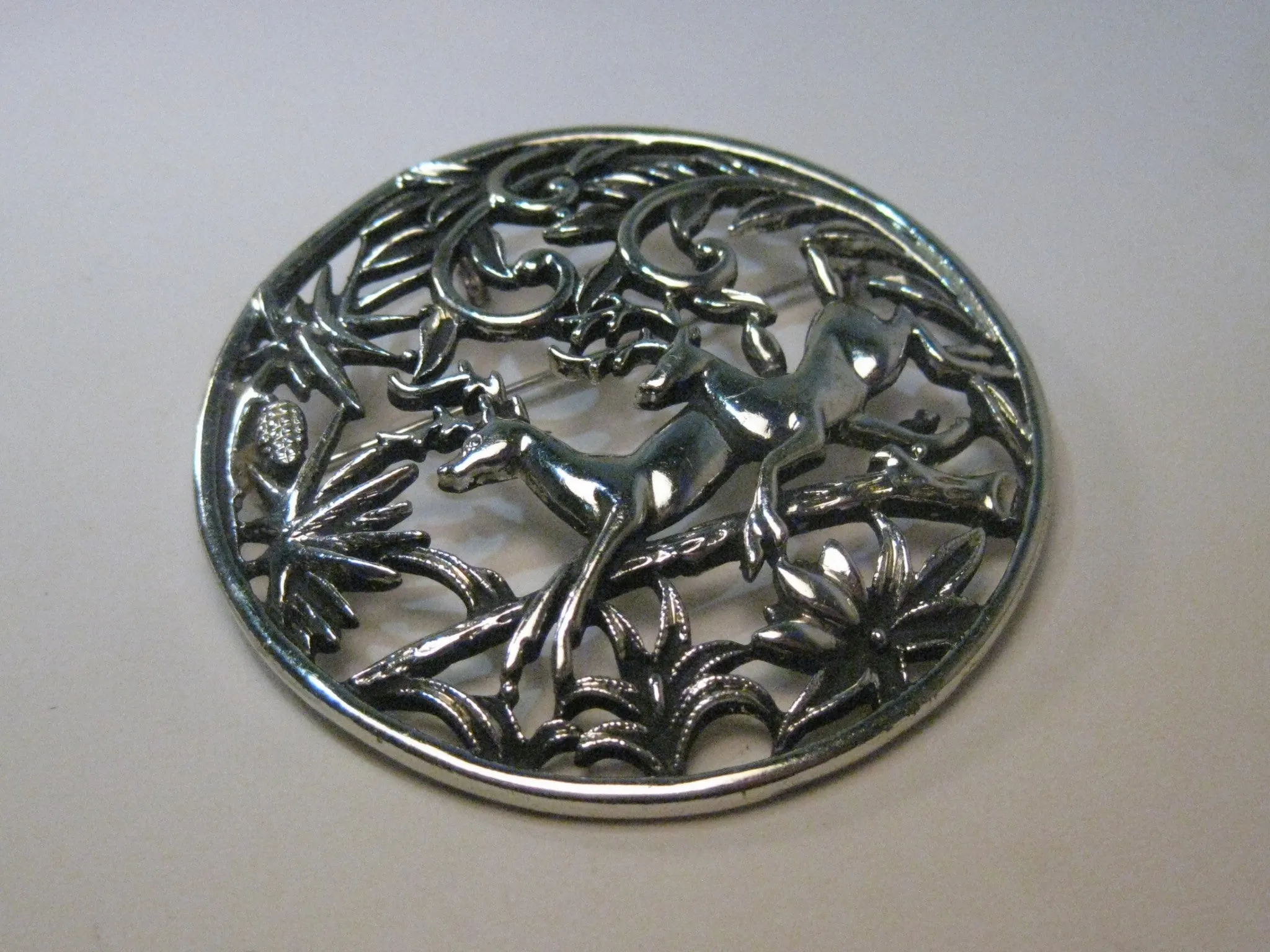 Vintage Sarah Coventry Deer in the Woods Brooch/Pendant Combination, Silver Tone
