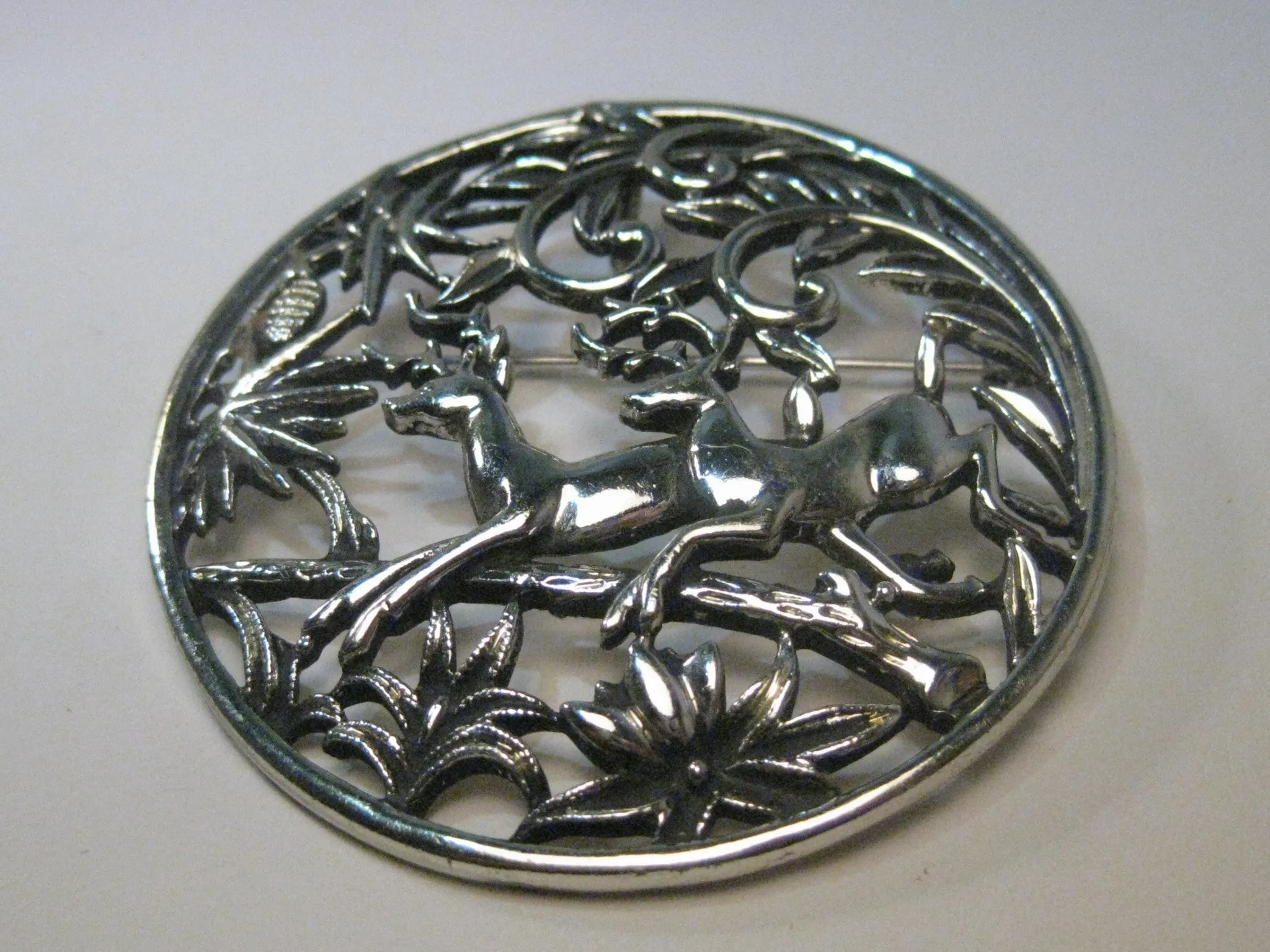 Vintage Sarah Coventry Deer in the Woods Brooch/Pendant Combination, Silver Tone