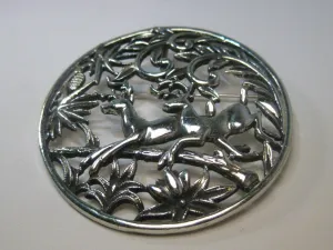 Vintage Sarah Coventry Deer in the Woods Brooch/Pendant Combination, Silver Tone