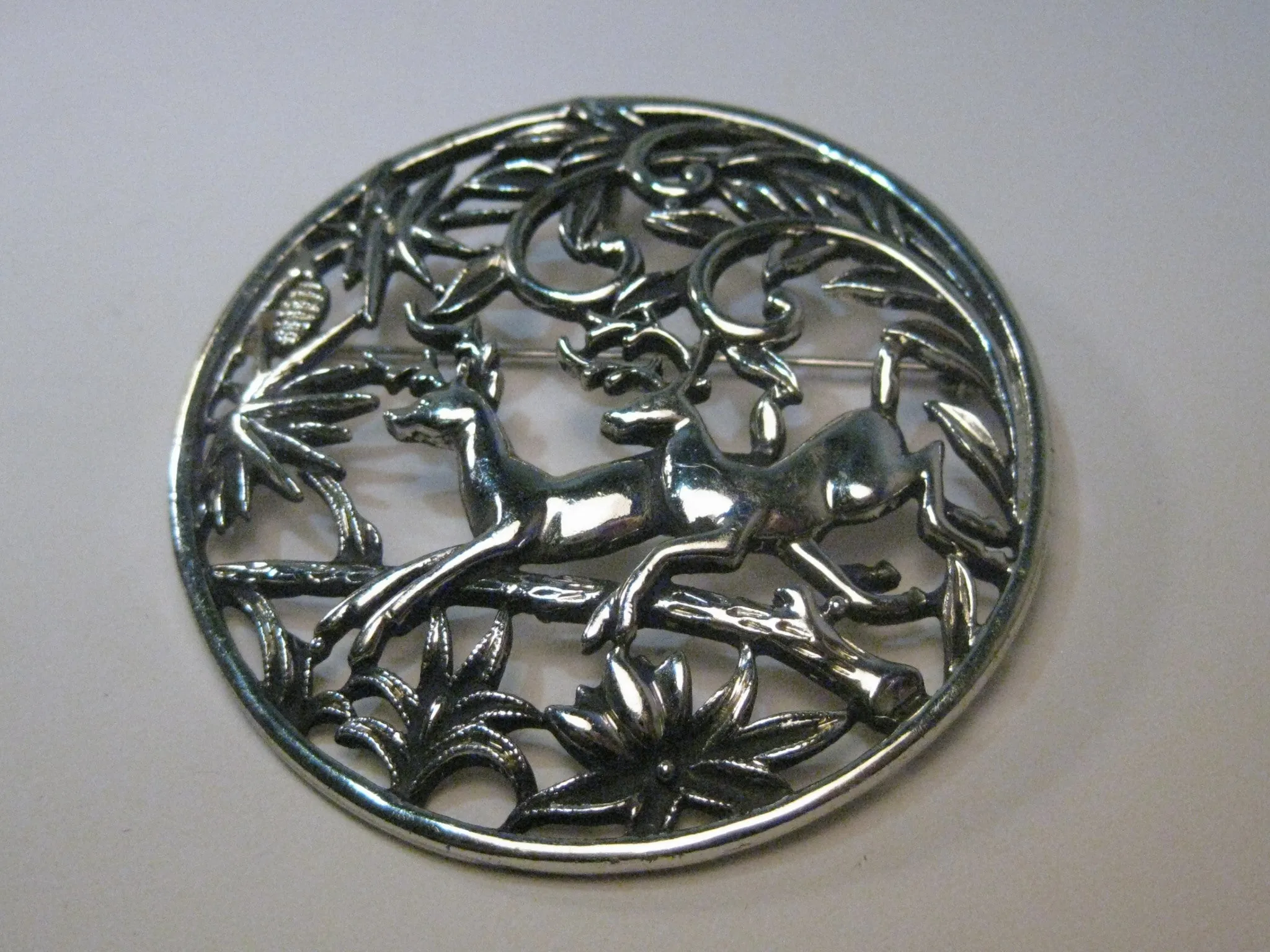 Vintage Sarah Coventry Deer in the Woods Brooch/Pendant Combination, Silver Tone
