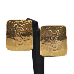 Vintage Signed 'YSL' Clip-On Gold Tone Earrings