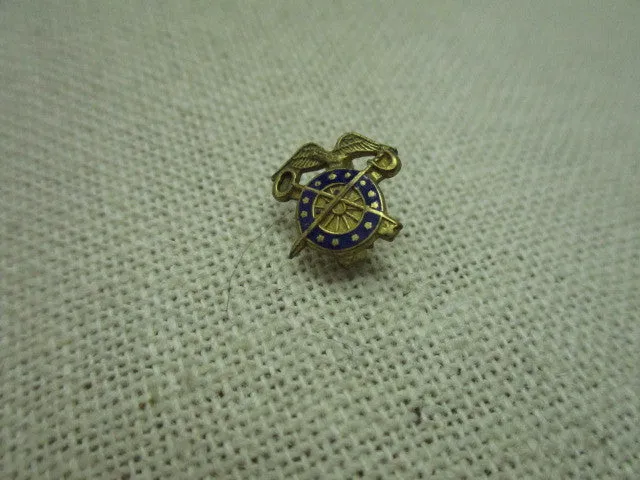 Vintage Sterling U.S. Army Quartermaster Enameled Eagle/Key/Sword Lapel Pin, 1/20 10kt gold