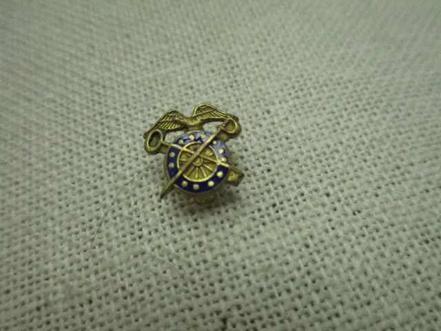 Vintage Sterling U.S. Army Quartermaster Enameled Eagle/Key/Sword Lapel Pin, 1/20 10kt gold