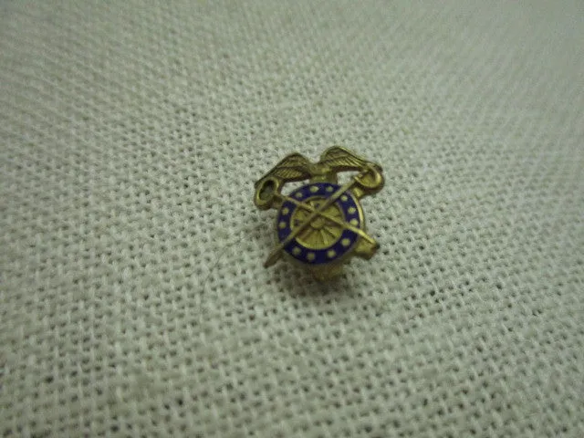 Vintage Sterling U.S. Army Quartermaster Enameled Eagle/Key/Sword Lapel Pin, 1/20 10kt gold
