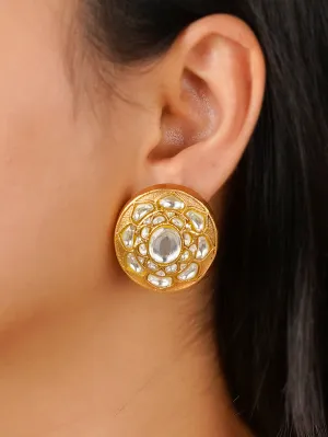 White Color Gold Plated Thappa Jadau Kundan Earrings - TJ-E104