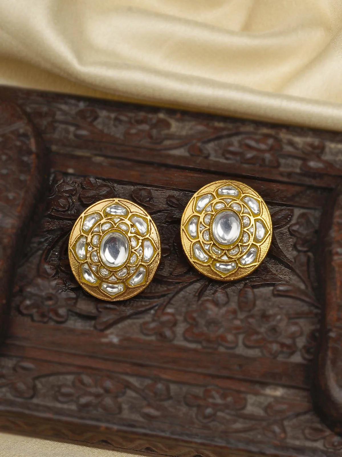 White Color Gold Plated Thappa Jadau Kundan Earrings - TJ-E104