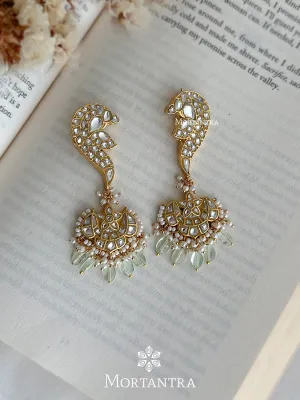 White Color Gold Plated Thappa Jadau Kundan Earrings - TJ-E6