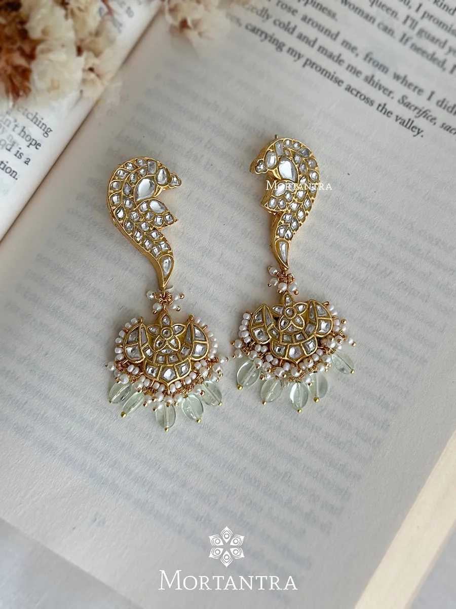 White Color Gold Plated Thappa Jadau Kundan Earrings - TJ-E6