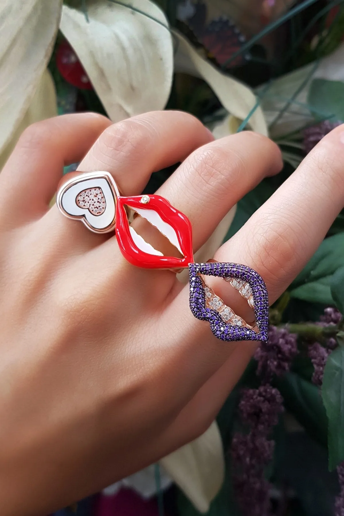White Enamel Heart Ring in Sterling Silver