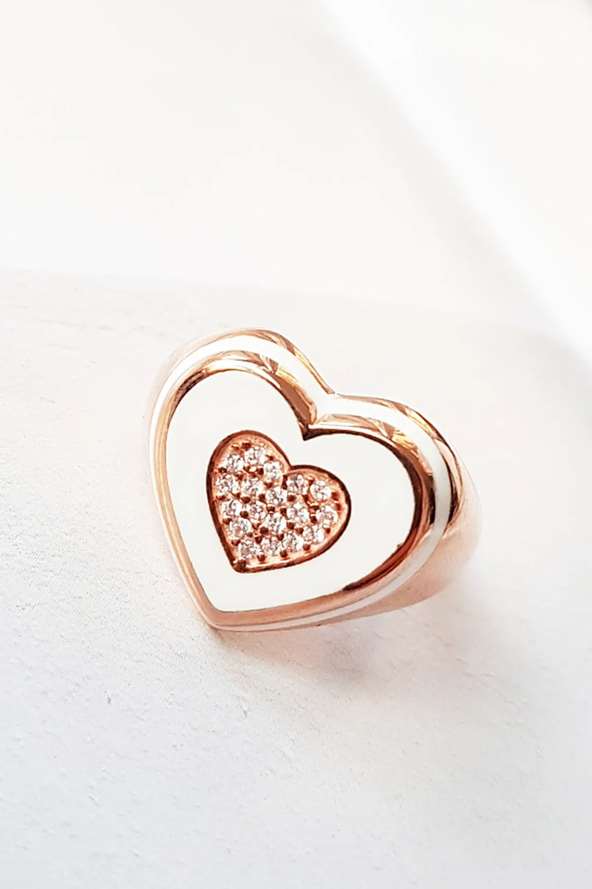 White Enamel Heart Ring in Sterling Silver