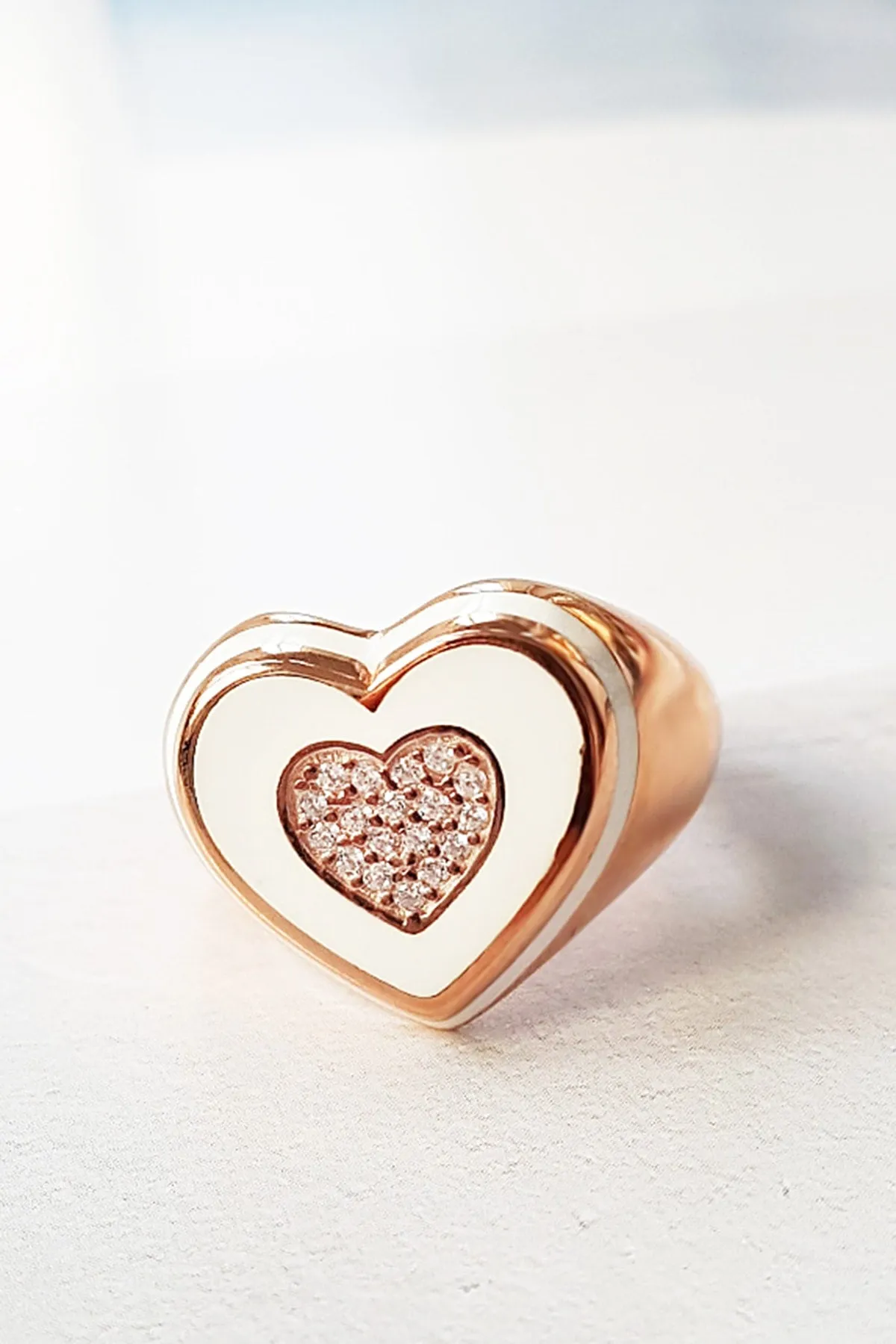 White Enamel Heart Ring in Sterling Silver