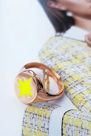 Yellow Neon Star Ring - Adjustable 925 Sterling Silver